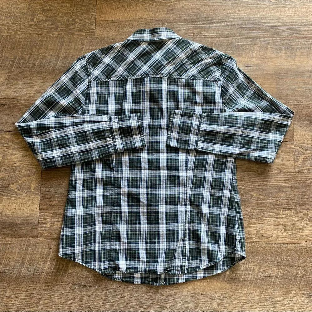 J. Crew Plaid Button Down Shirt 6 Preppy Green Black Blue Top - Image 4