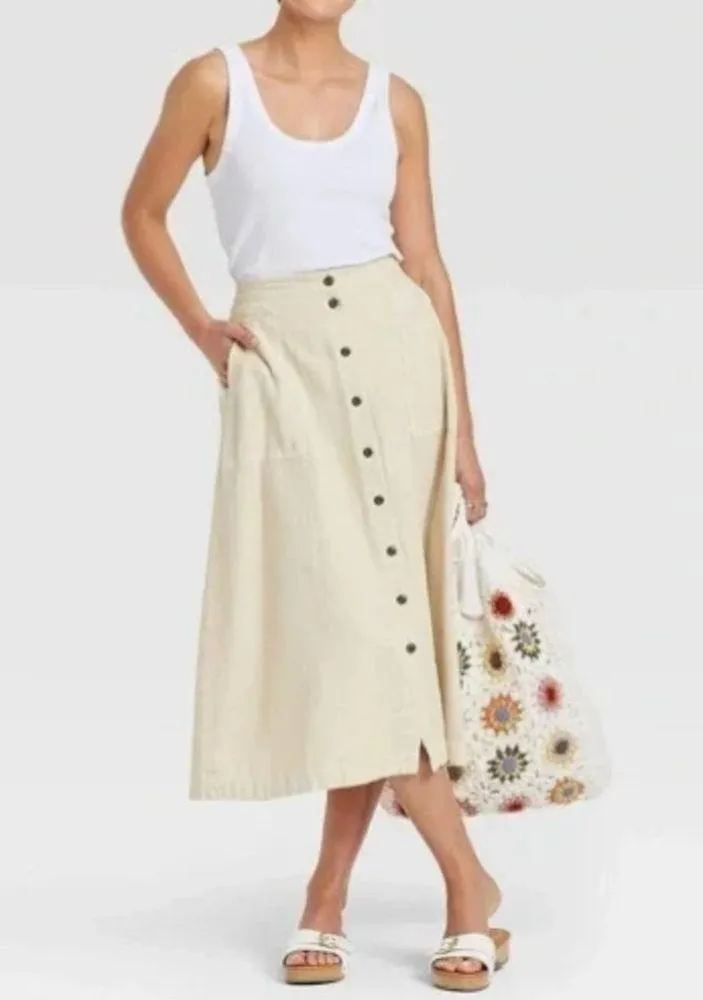 TravelSmith Vintage Skirt Womens 14p Petite Button Down Maxi Midi light brown - Image 8
