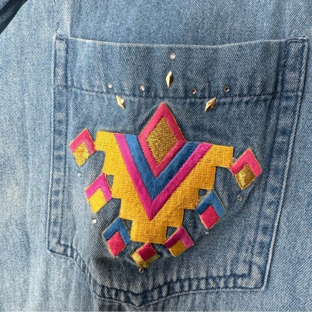 Vintage PTNY denim button down shirt size XL Blue - Image 4