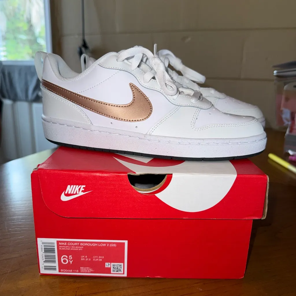 Nike Court Borough Low 2 GS White Red Bronze Sneakers – 6.5Y / W8 (NIB) - Image 2