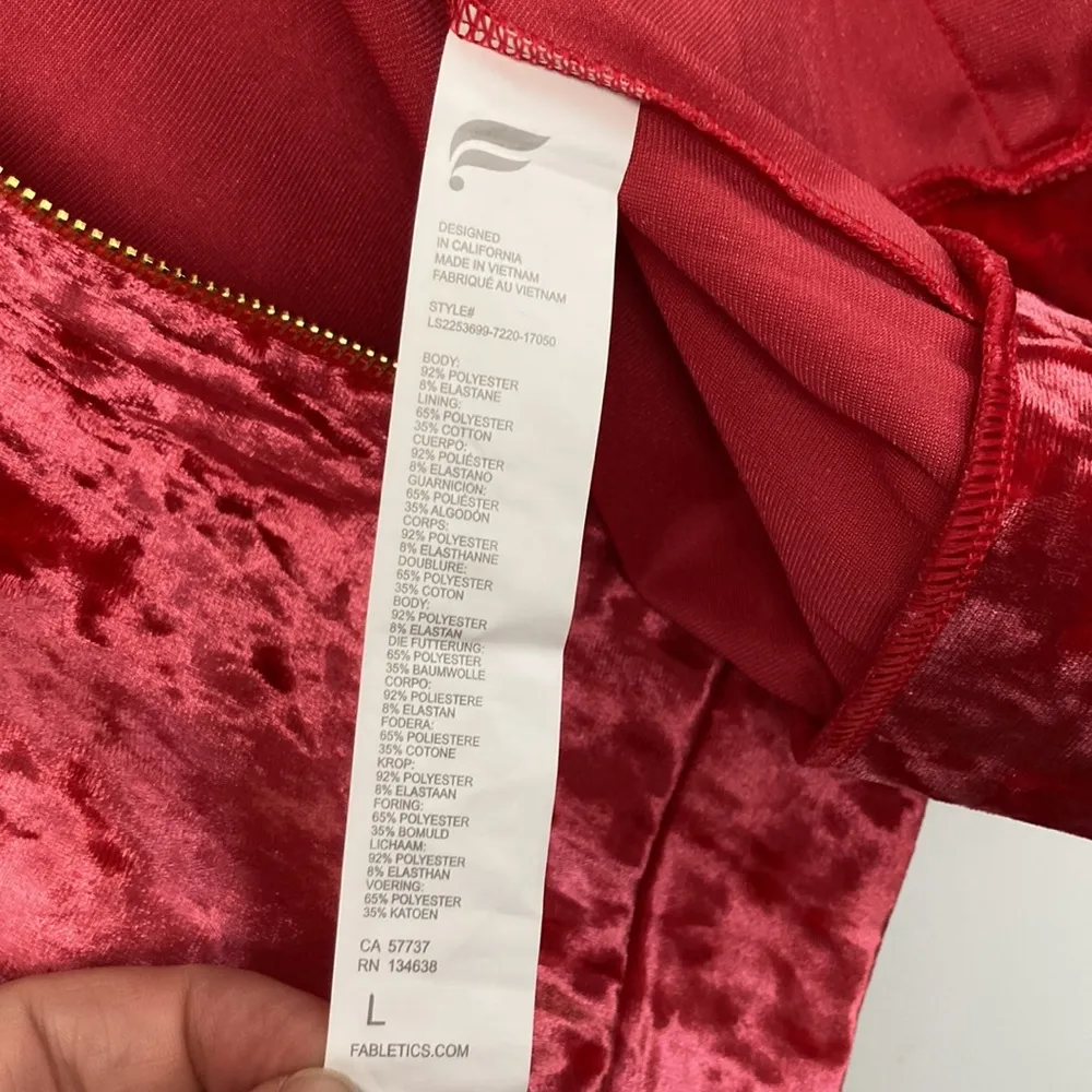 Fabletics| Crushed Velour Zip-up  Hoodie Red with Gold Zipper SIZE L - Image 5