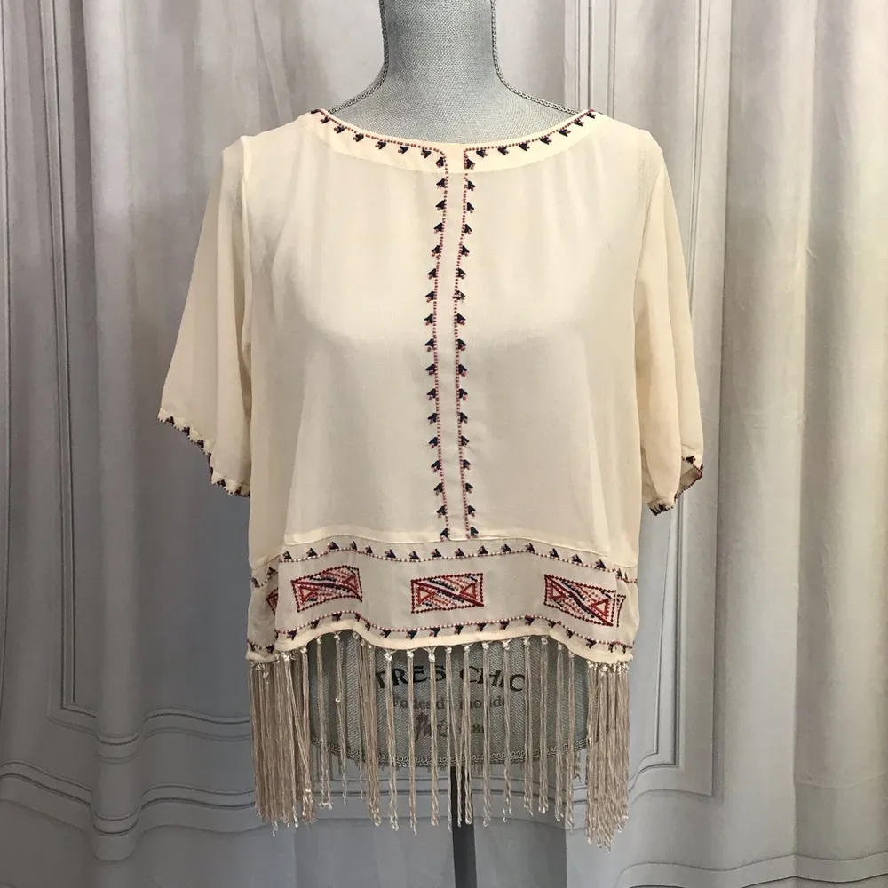Chelsea & Violet Beaded Fringe Top - Size L - NWT - Image 2