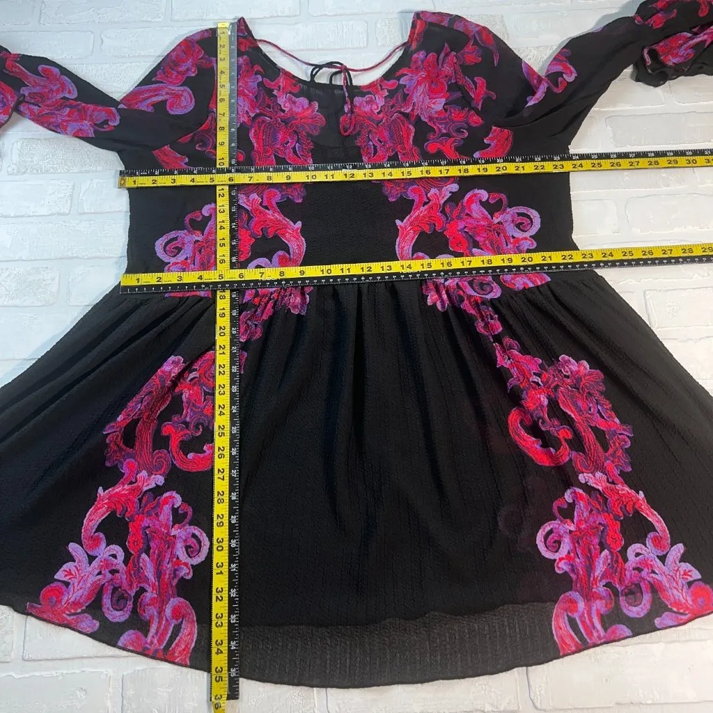 Intimately Free People Symphony Swing Mini Dress Sheer Floral Bell Sleeve Large‎ - Image 2