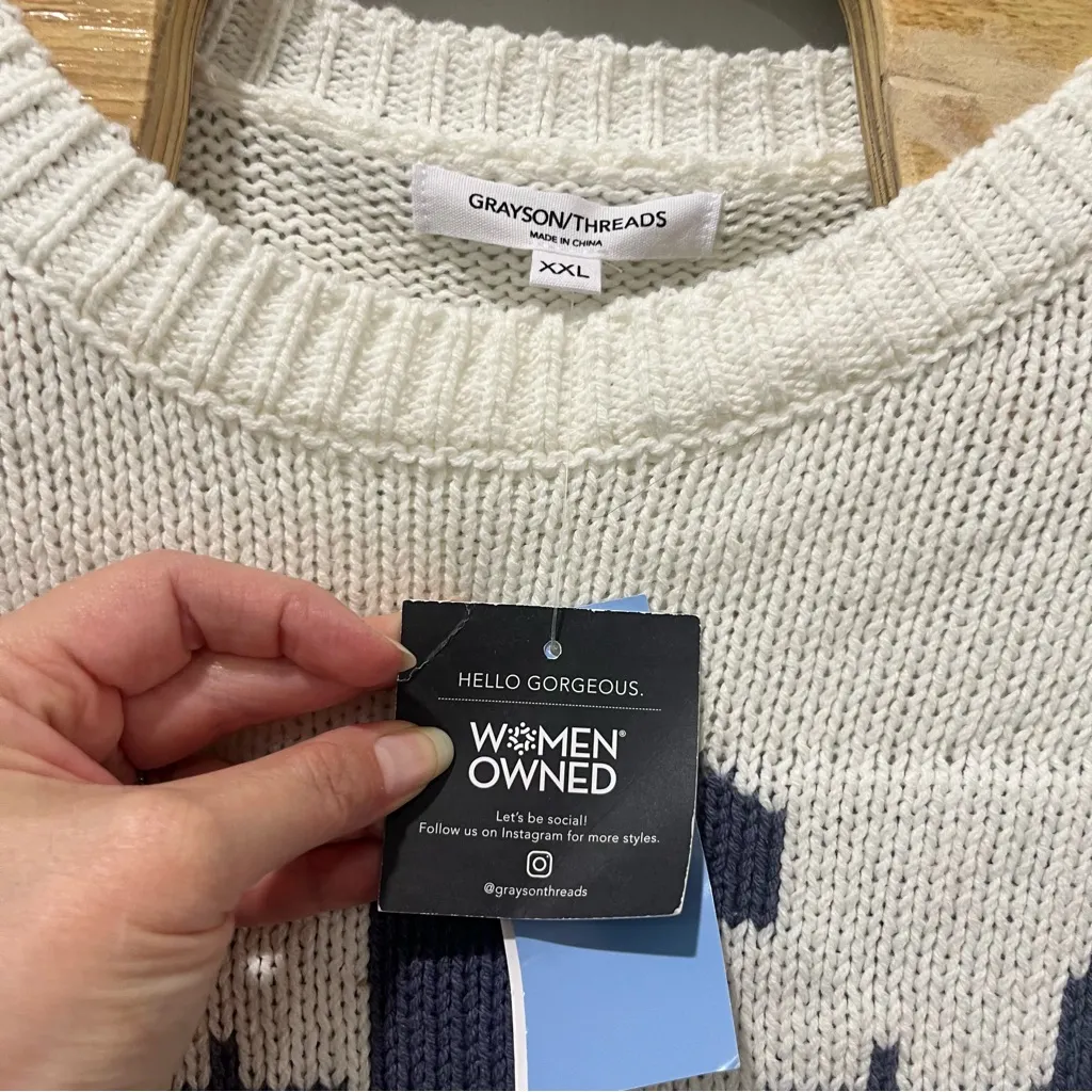 NEW Grayson Threads USA Graphic Sweater Off White Cropped Crop Knit XXL - Image 4