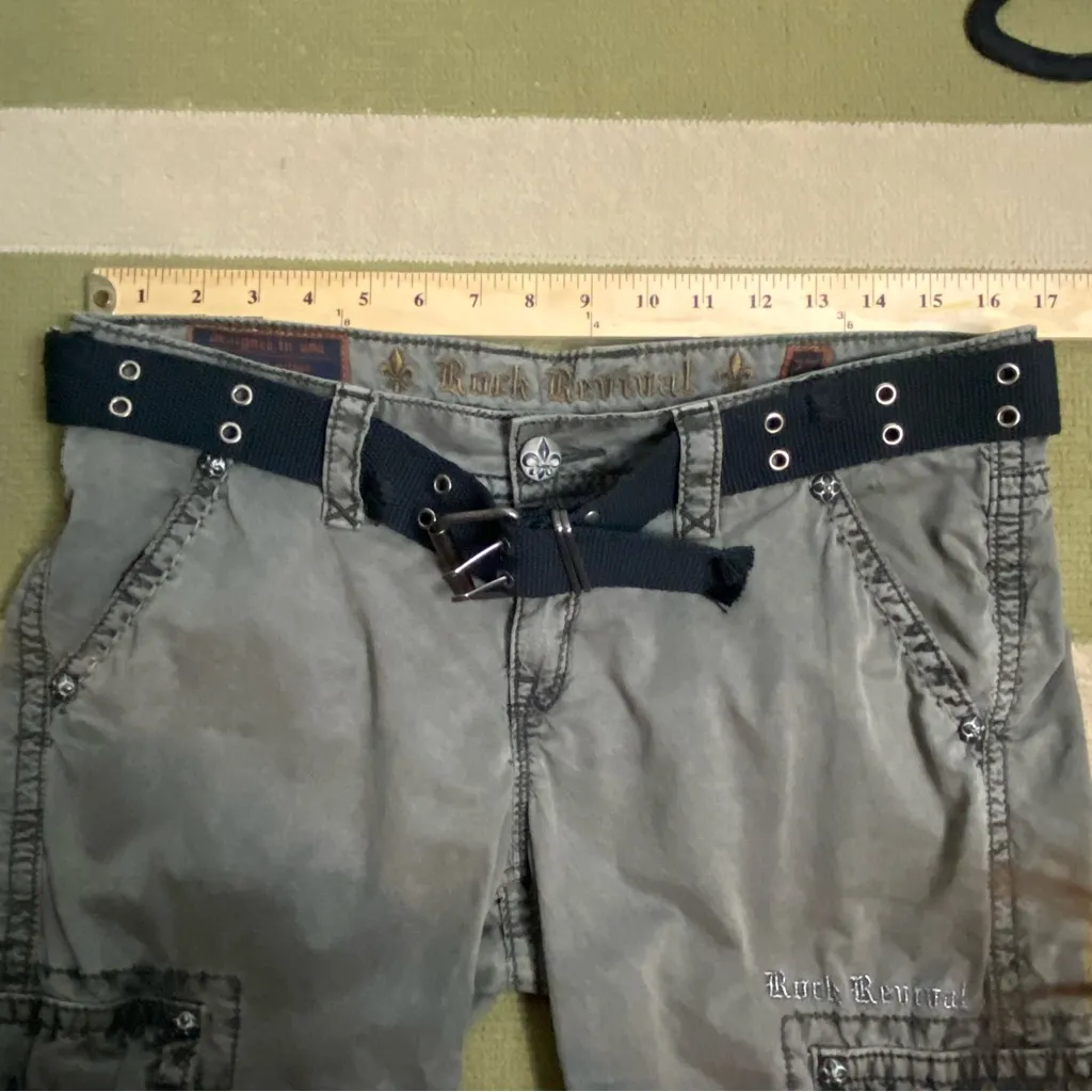 Rock Revival Size 27 Cropped Cargo Pants Slate Grey Belted Punk Y2K Low Rise - Image 5