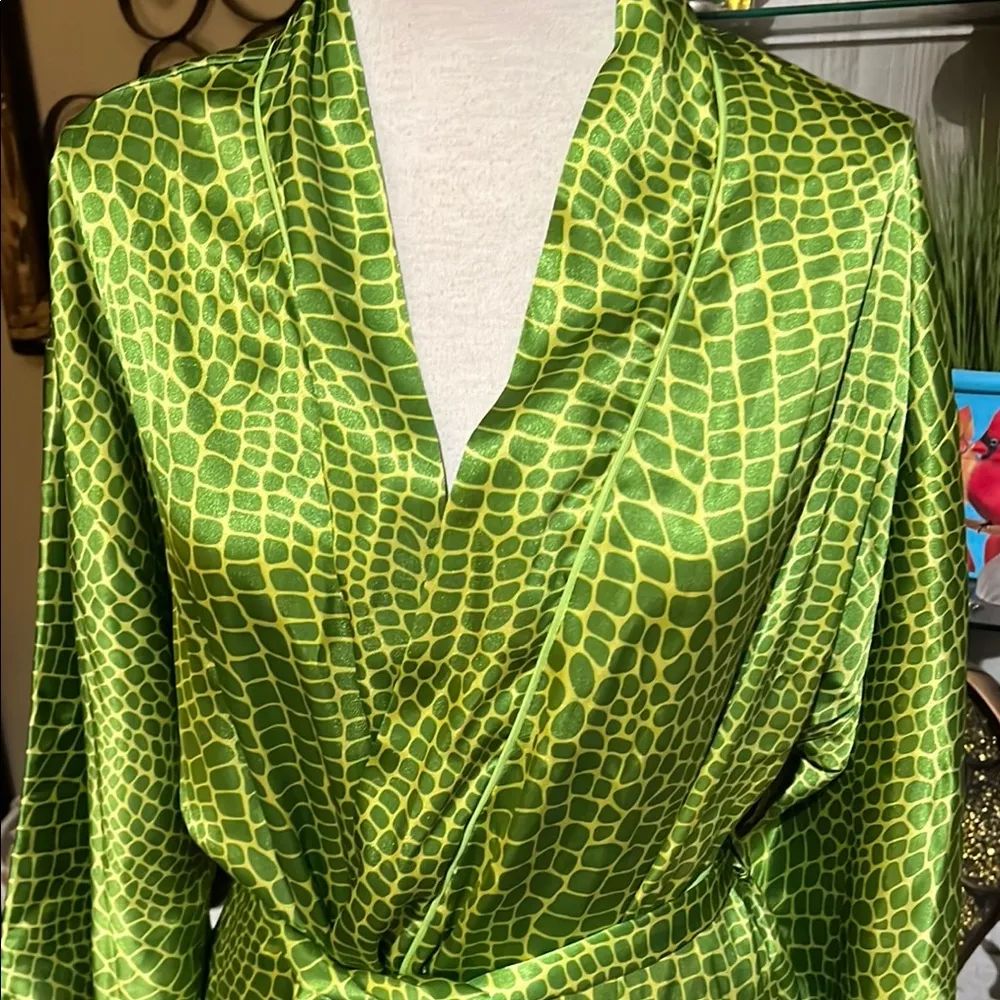 Vintage Victoria’s Secret gold label,Green Reptile Patterned Robe size M - Image 3
