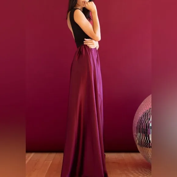 Anthropologie $298 Ripley Rader Magenta Satin Ashley Formal Dress Maxi Gown Black Size XS - Image 2