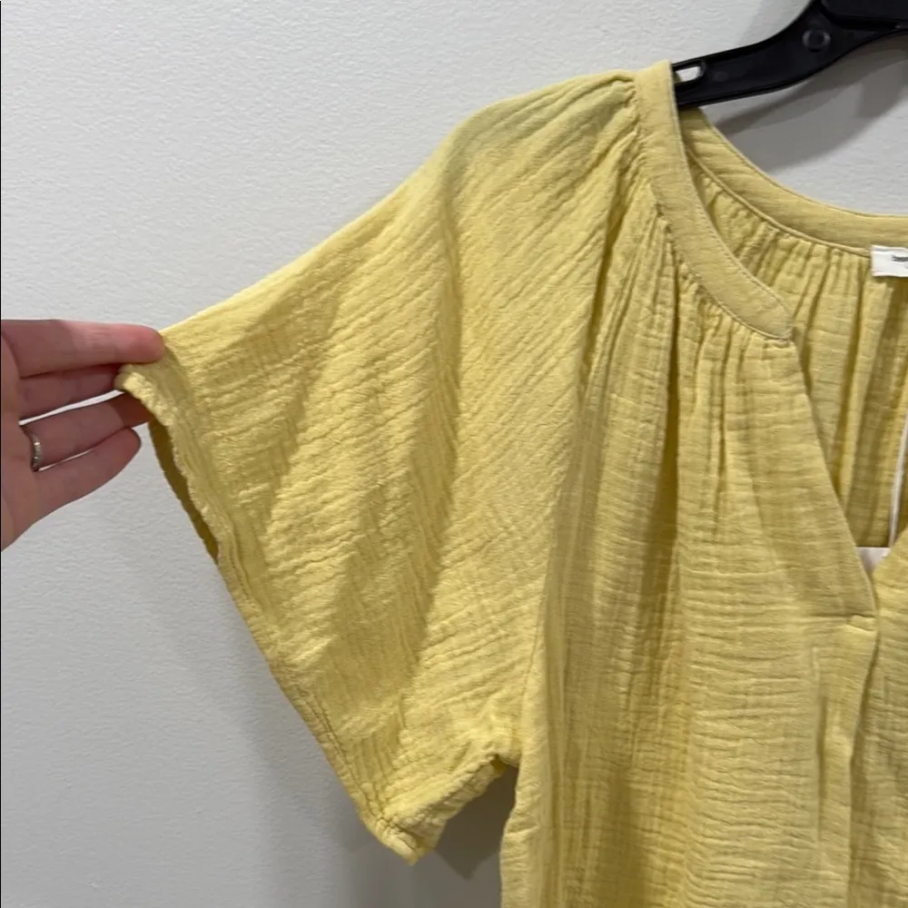 beachlunchlounge yellow blouse with flutter sleeves and smocked neckline - Image 5