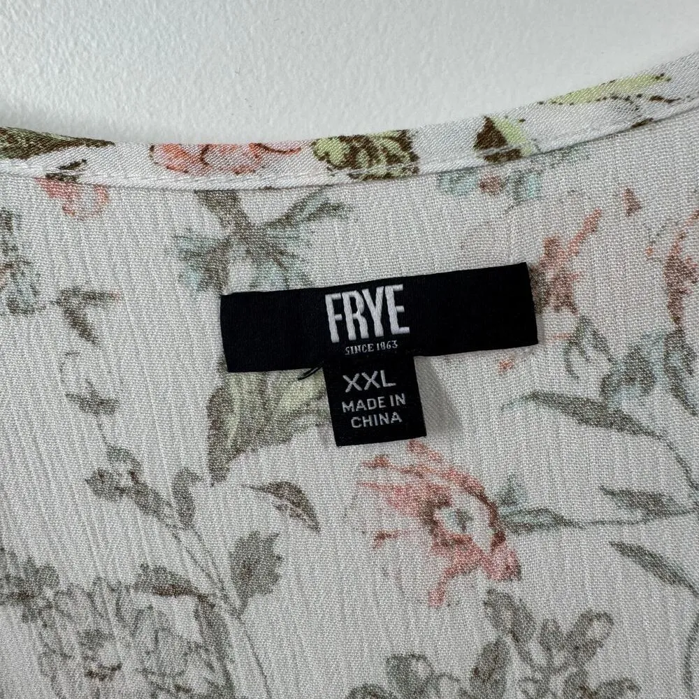 Frye Dress Dress 2XL Plus Size Cream Pink Floral Button Front Midi Botanical - Image 8