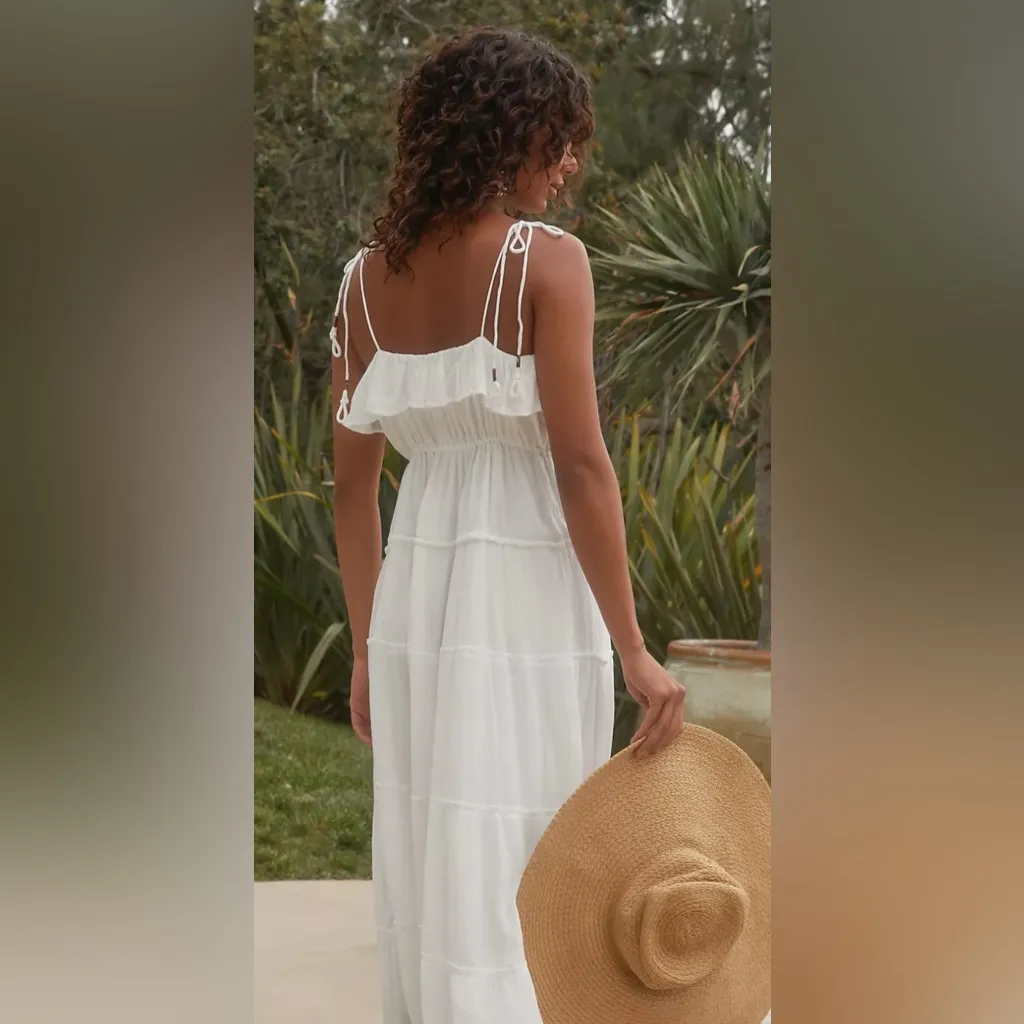 Anthropologie White Maxi Dress with Ruffle Detail size M - Image 2