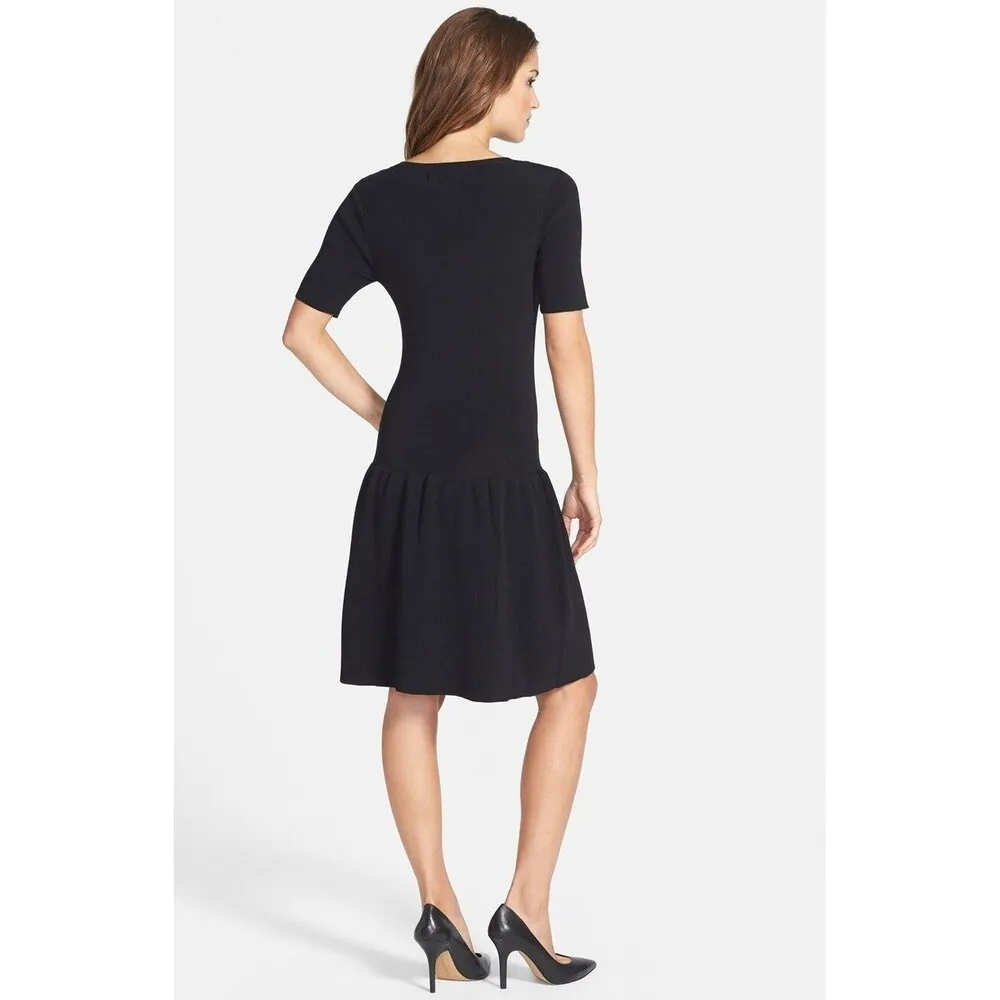 New Womens Betsey Johnson Drop Waist Sweater Dress Black S Small Knee Rayon SS - Image 3