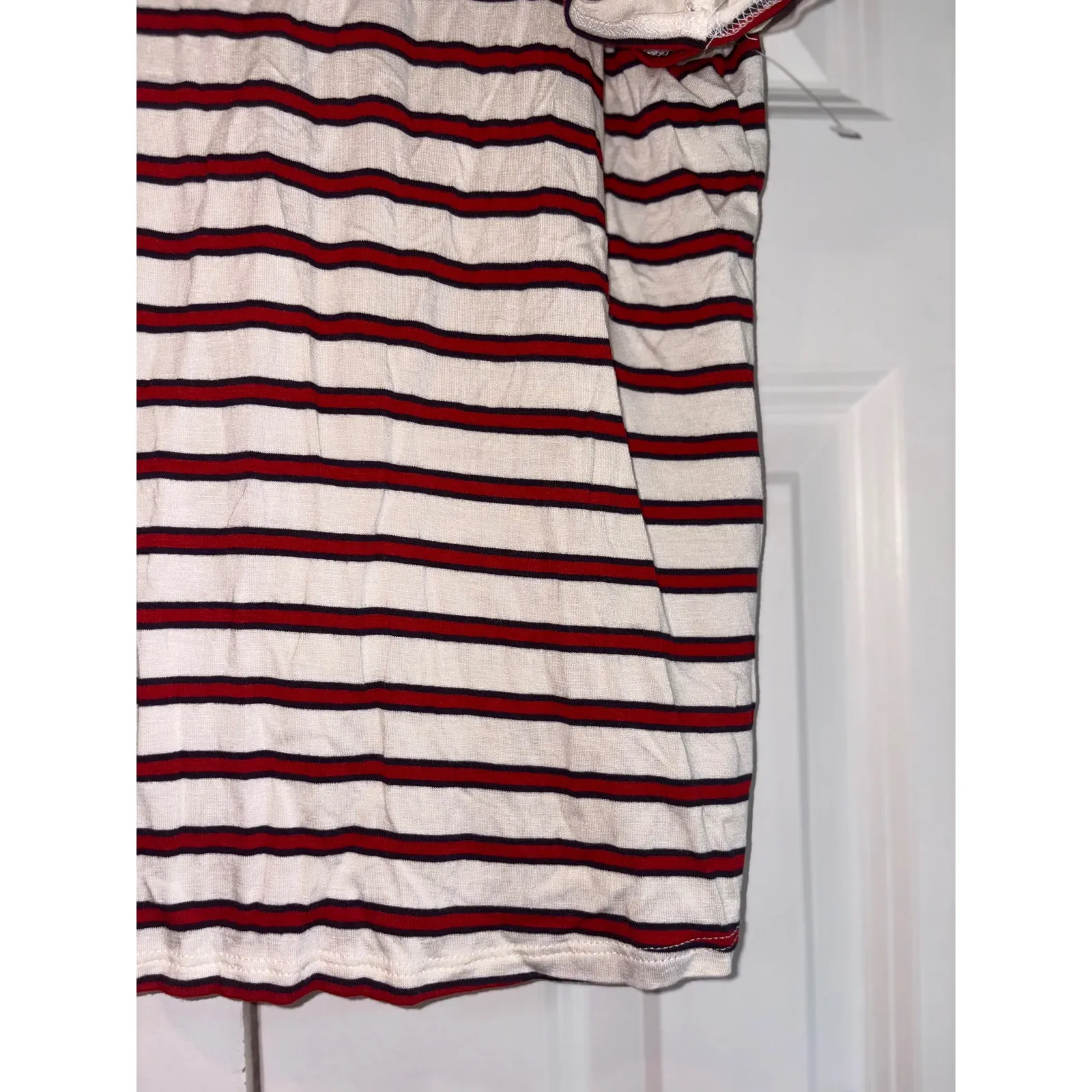 Green Envelope Striped Tee Ruffle Sleeve Casual Top Red White Stripes M‎ Size M - Image 5