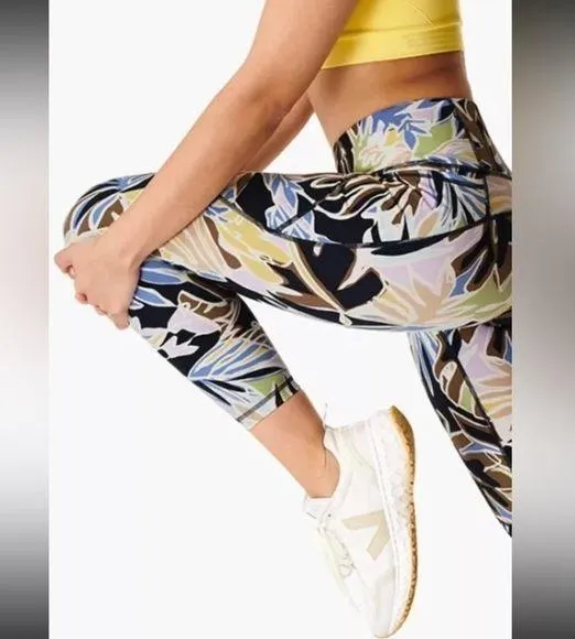 Sweaty Betty Power 7/8 Leggings Yoga Green Paper Leaf Print Size XS (UK 8-10) - Image 1