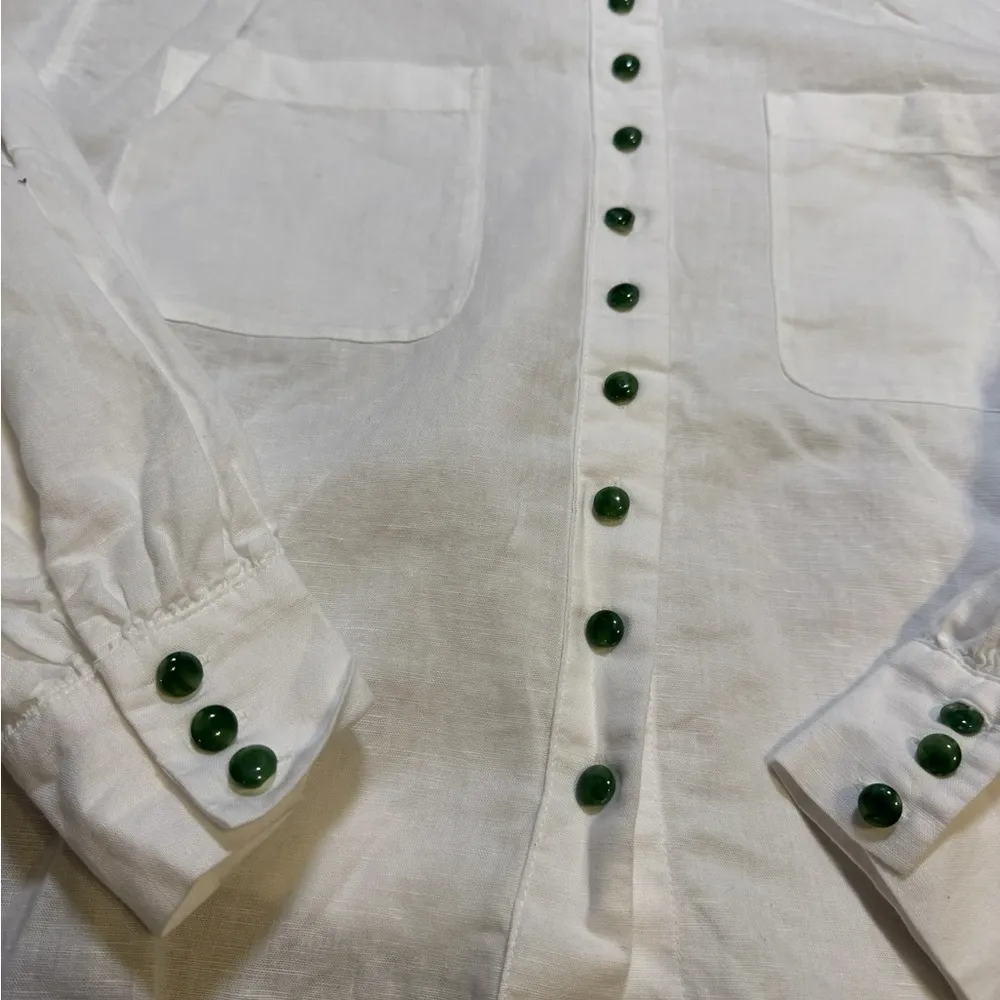 ✨ Cami NYC Belkis White Linen Blouse w/ Green Turquoise Buttons XS ✨ - Image 2