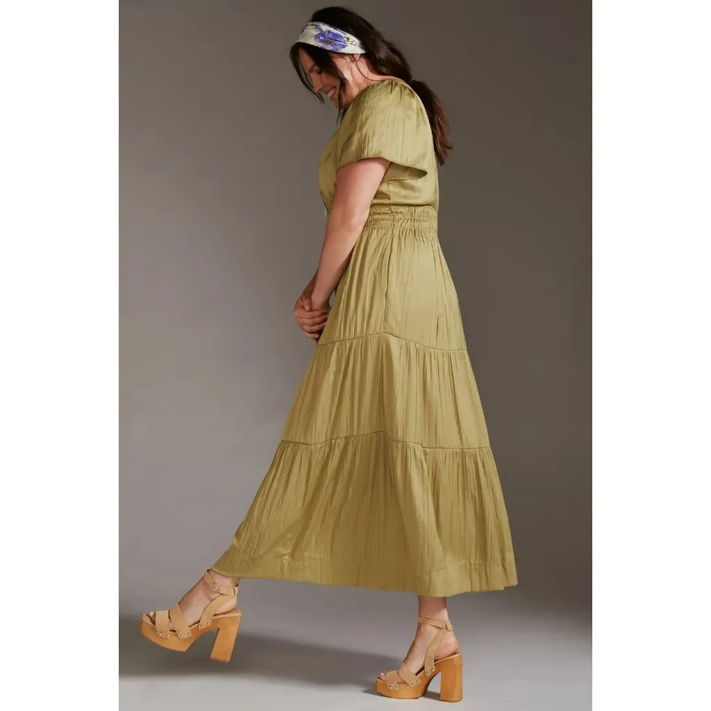 NWT by Anthropologie The Somerset Maxi in Green Lumensilk Satin Edition Dress L - Image 3