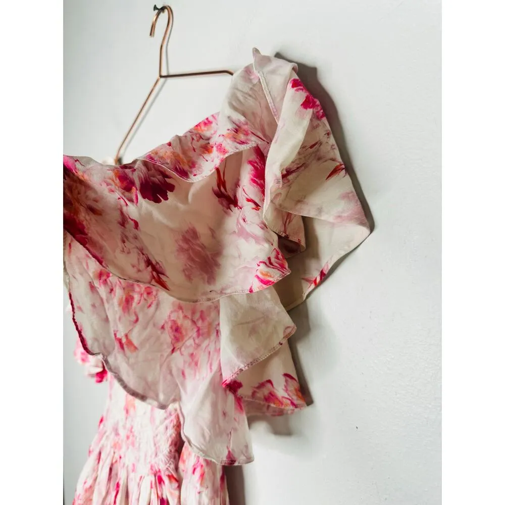 MISA Los Angeles Pink Floral Dima Shirred Ruffled Mini Dress Size Small - Image 8