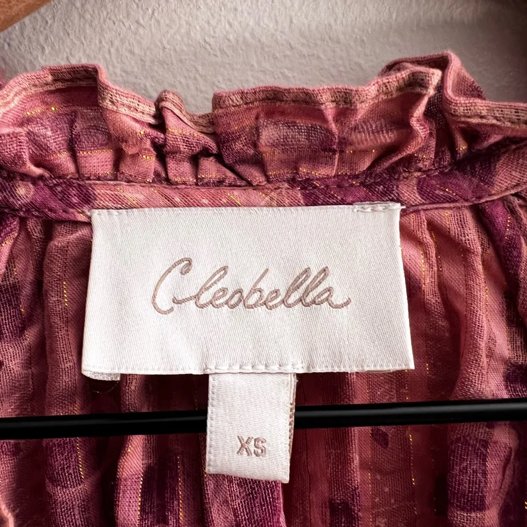 Cleobella Remmy Blouse Batik Print pink floral long sleeve ruffle Organic cotton - Image 4