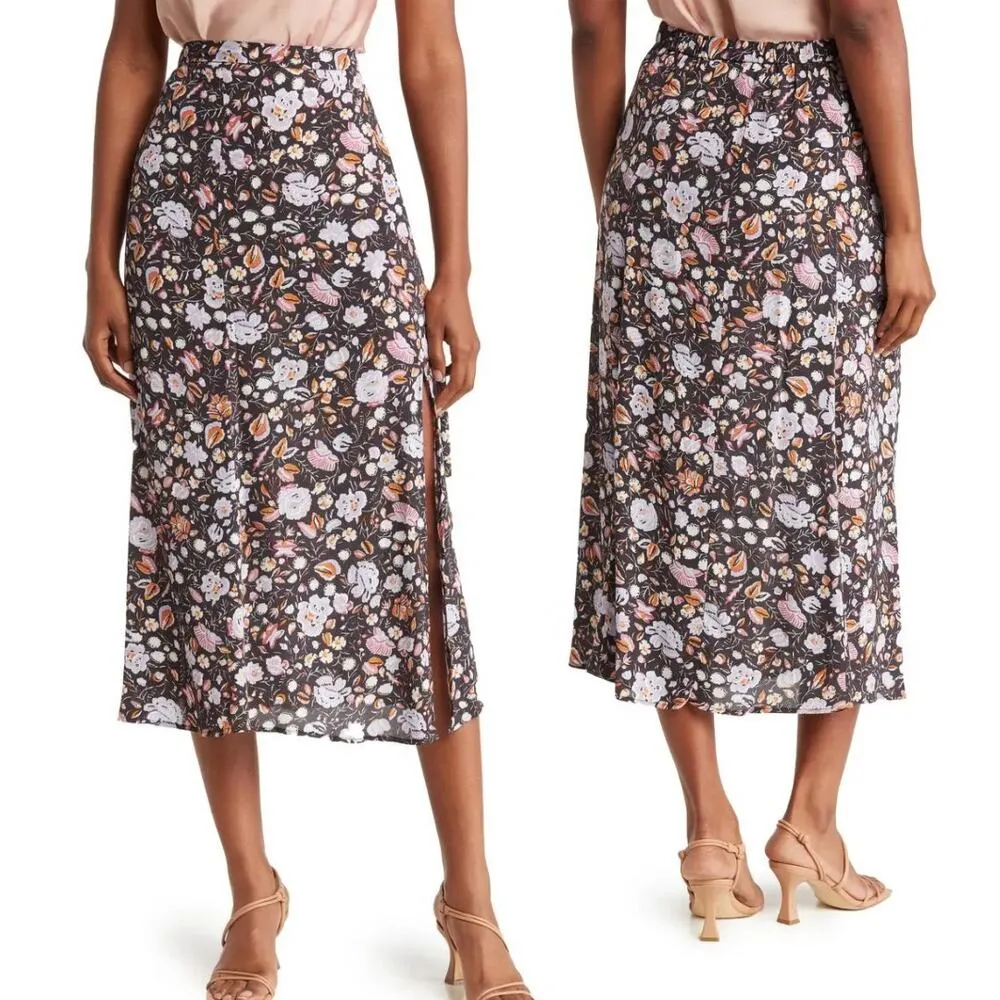 NEW T Tahari A-Line Skirt Black/Rust Floral Print Side Split Size 2 Modest Fairy - Image 15