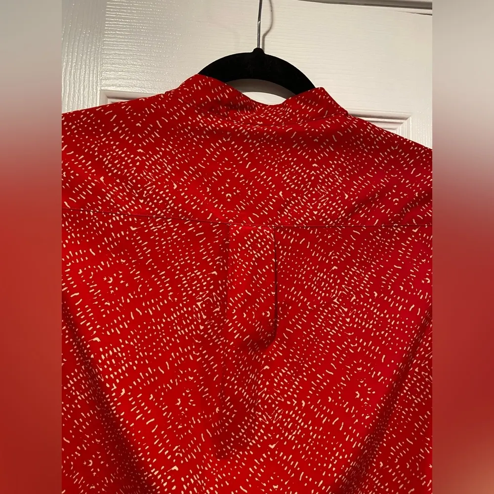 LRL Ralph Lauren Red Tan Long Sleeve Button Popover Split Hem Tunic Top Size S - Image 13