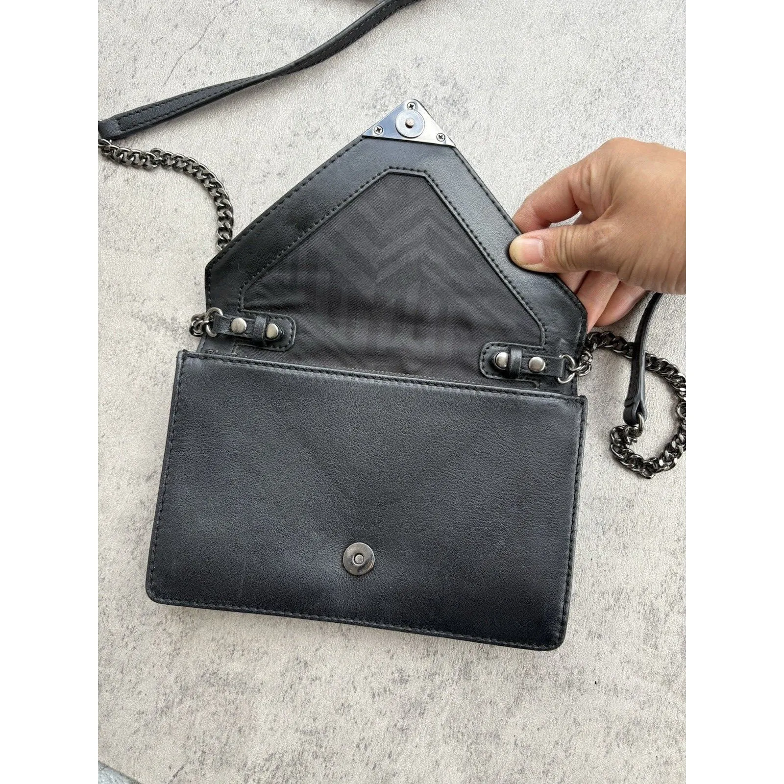 Rebecca Minkoff Chain crossbody Molly Black Envelope Leather Bag Clutch - Image 4