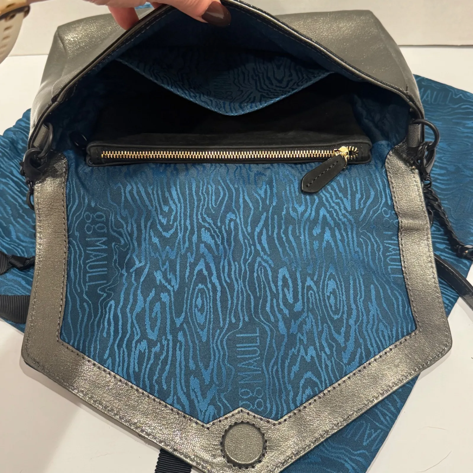 GG Maull Metallic Silver Studded Envelope Clutch Crossbody Bag "The Outlaw" $675 - Image 9