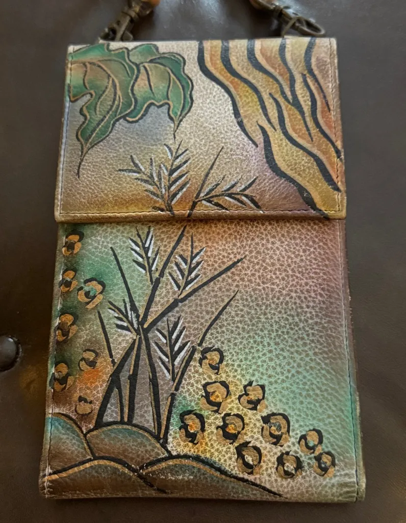 Anuschka Leather Hand-painted Art Crossbody Organizer Bag Purse - Image 1