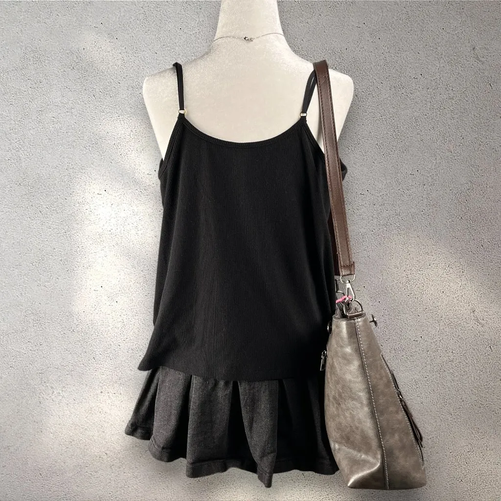 flora by Flora Nikrooz Camisole Womens XL Black Lace Trim Button Tank Y2K Grunge - Image 2