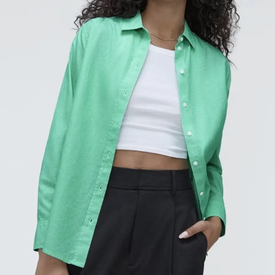Everlane Button Down Cotton Oversized Pinstripe Shirt Mint Green Size 8 - Image 5