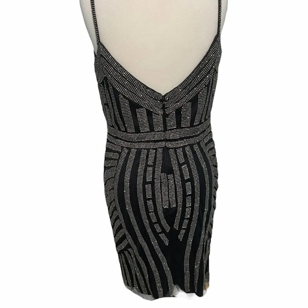 Women's Glow Embellished Rhinestones Sheath Dress Black 14 LBD Sparkle Formal Silver - Image 3