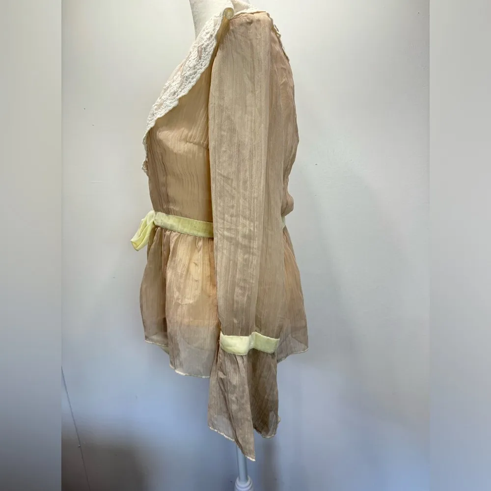 Beige Chiffon Lace Bell Sleeve Top Young Essence Fairy Regency Victorian Medium Tan - Image 5