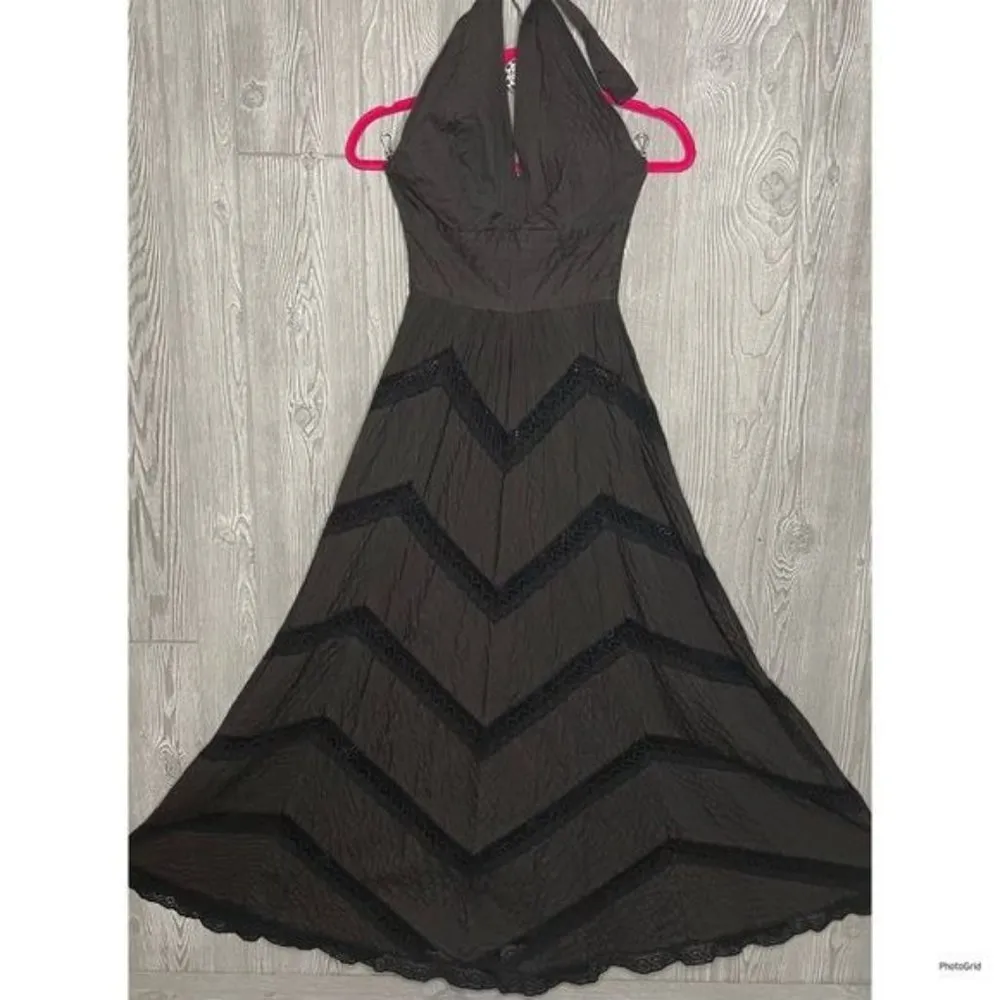 Vintage Lillie Rubin black lace sheer panel cotton halter top dress size 6 full - Image 8