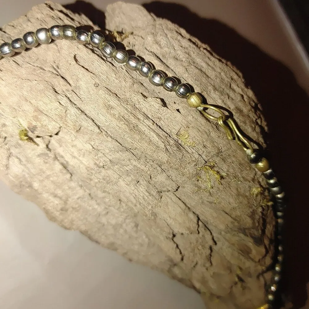 Orange Native Necklace Vintage 6 Multi Strand Glass Coral Brass Circular Pendan - Image 5