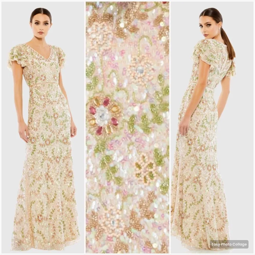 Mac Duggal 10772  Womens Embellished Ruffle Cap Sleeve Gown Dress - Image 3