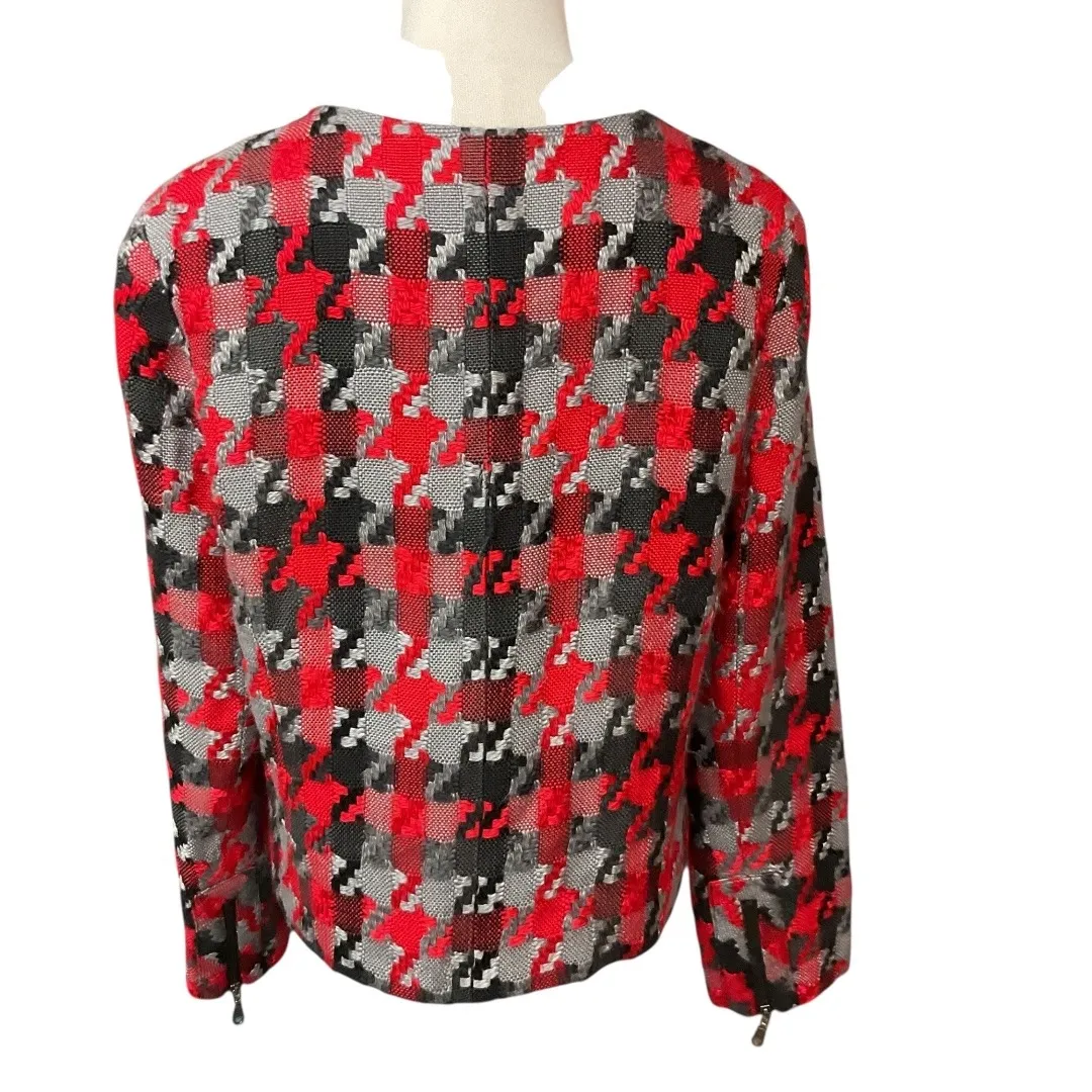Chadwicks Houndstooth Woven Lined Work Designer Classic Blazer Jacket Size 12 - Image 5