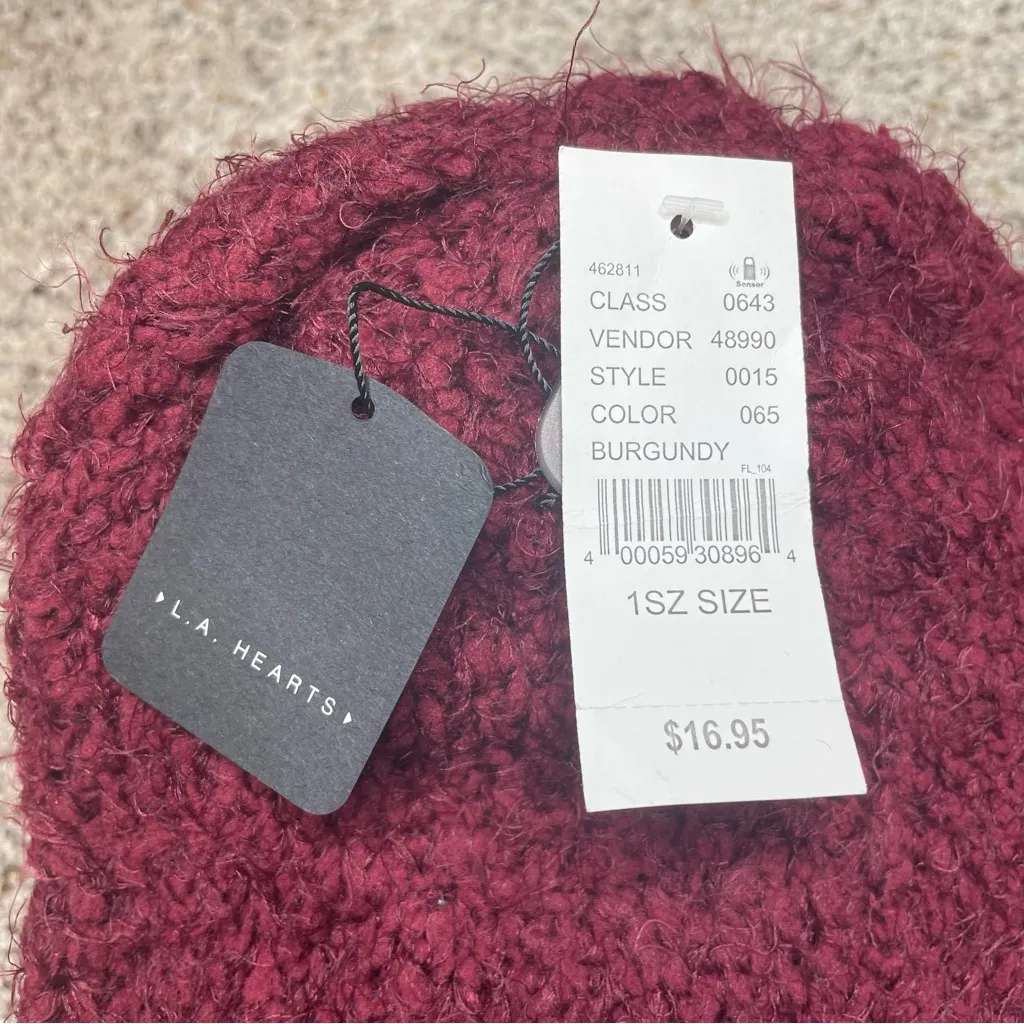 L.A. Hearts Fuzzy Knit Beanie Hat Burgundy One Size NWT PacSun Winter Outerwear - Image 4