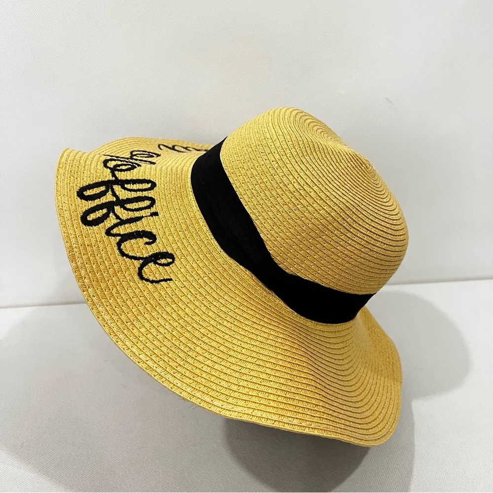 Sun hat Wide Brim Hat with Black Band "Out Of Office" Embroidery Tan Packable - Image 3