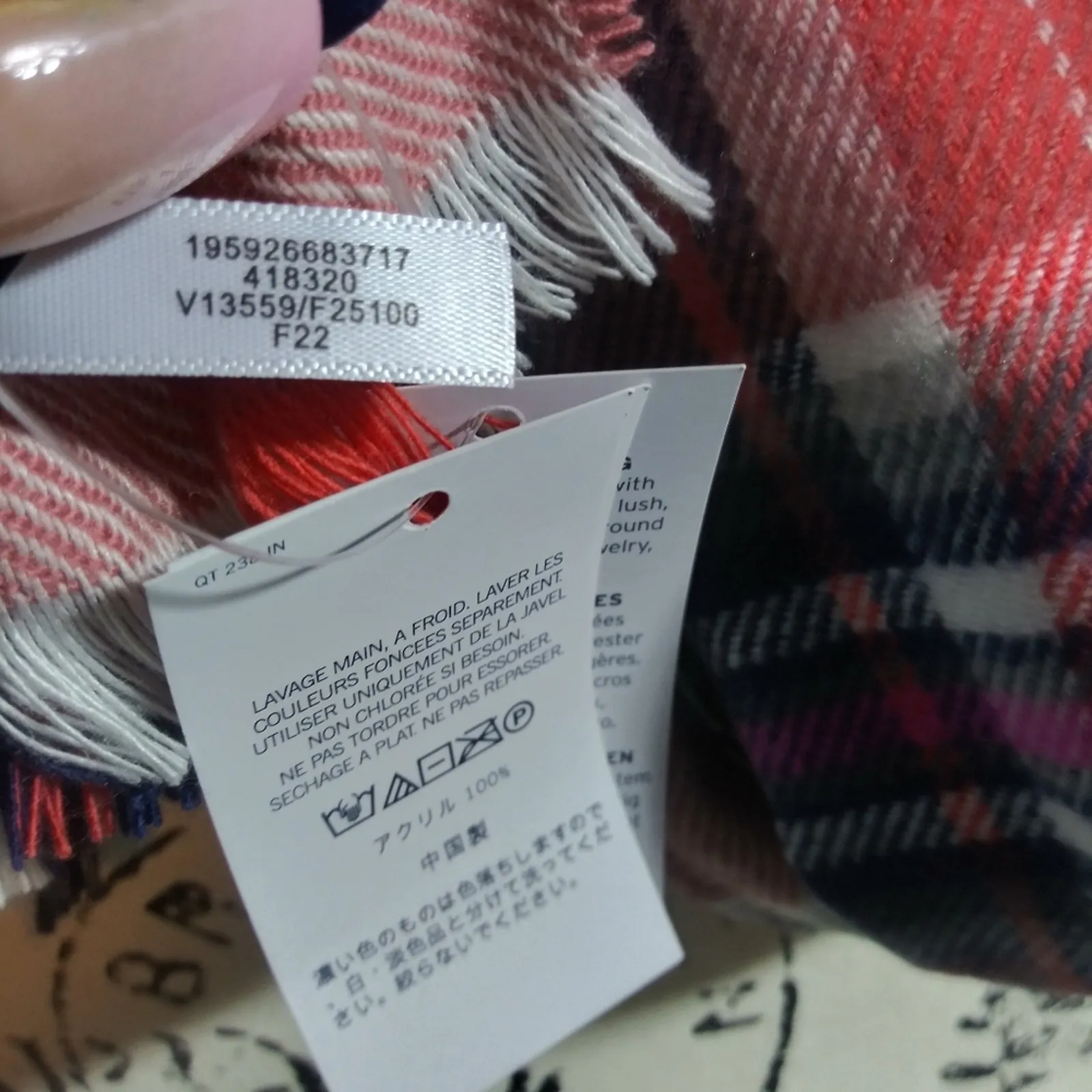 Lands' End Women's Coral Pink Plaid Scarf Soft Fringe - Image 7