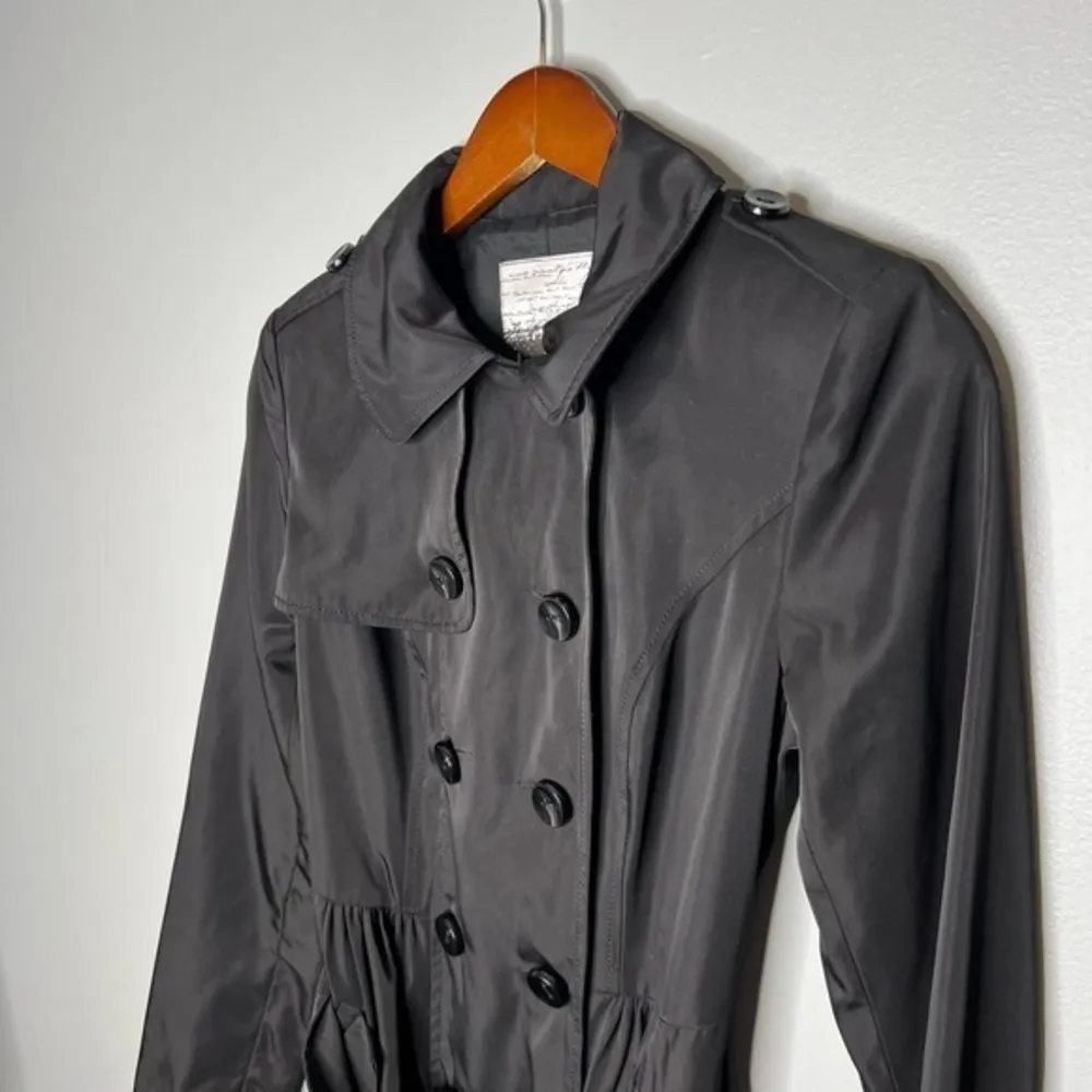 Kensie black button up waist tie trench coat faux pocket long sleeve size XS - Image 2