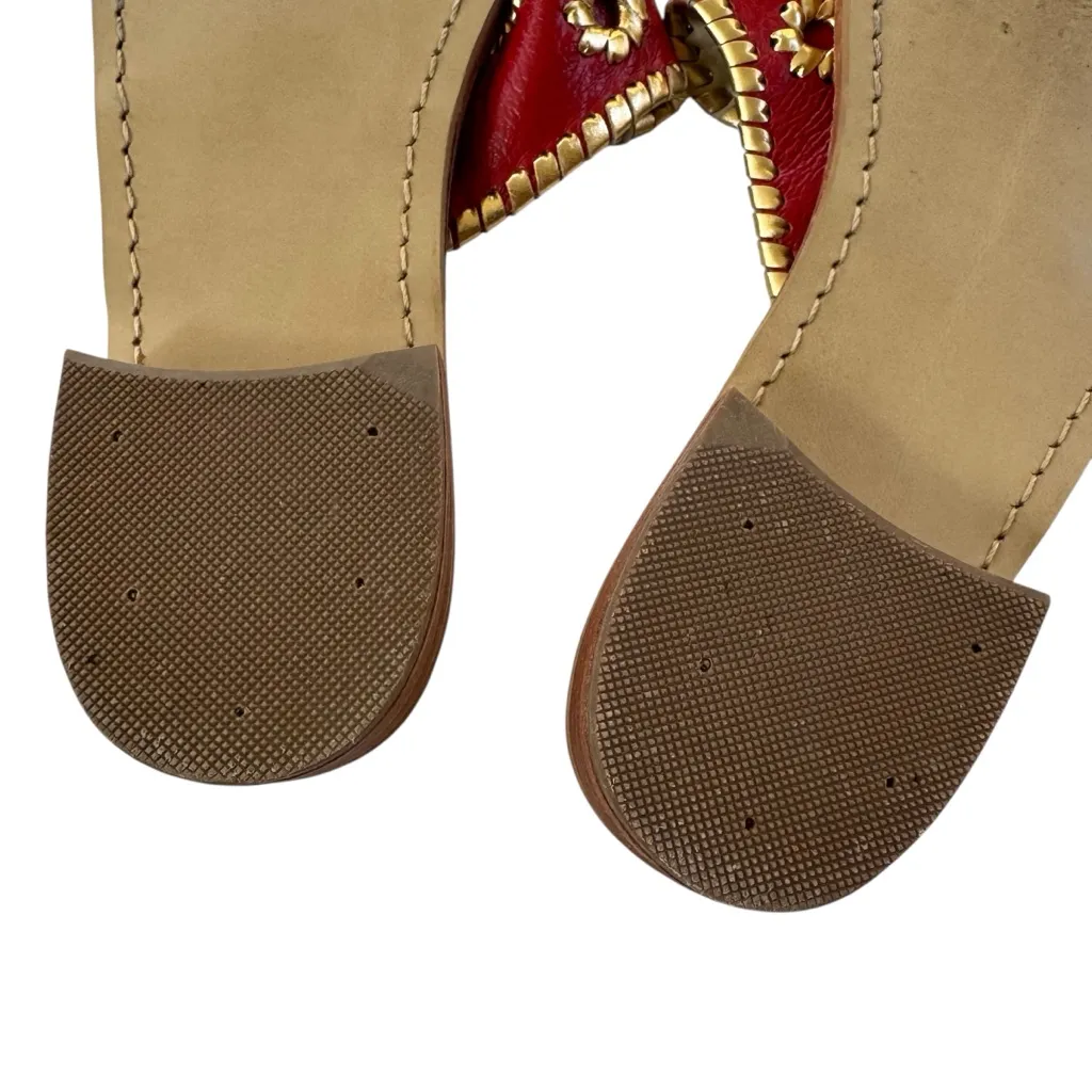Jack Rogers  Jacks Leather Flat Thong Sandal Red with Gold Size 8 - Image 9
