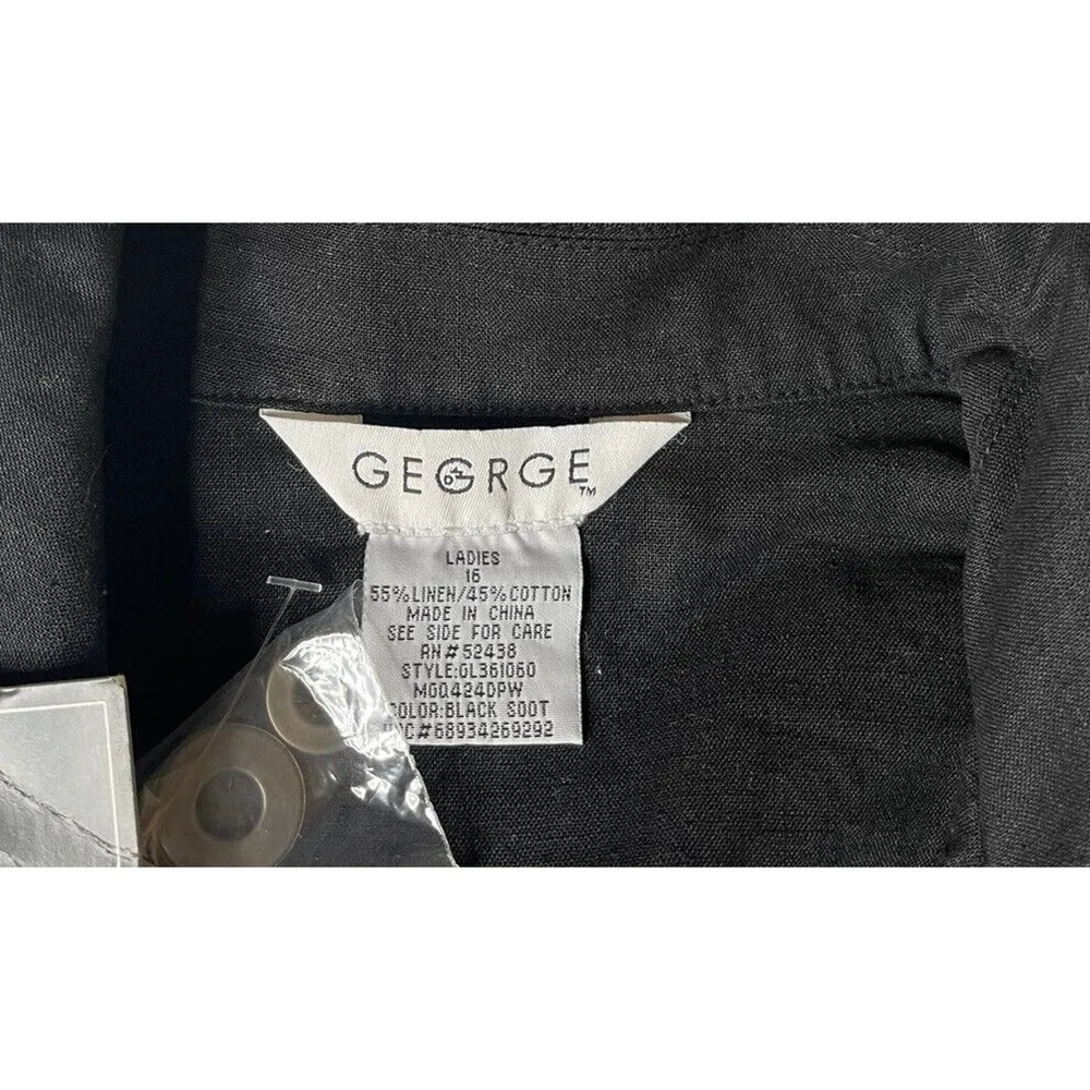 NEW Womens George Black Linen Blend Belted Safari Jacket Roll Tab Sleeves Sz 16 - Image 5