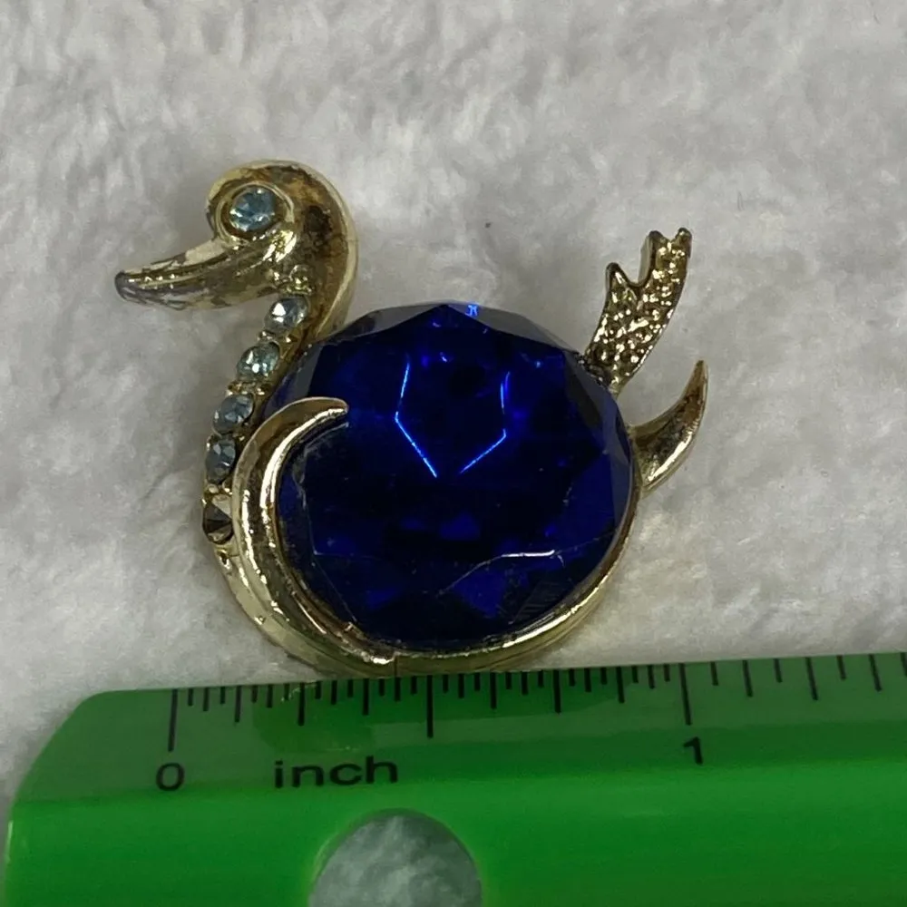 Blue Jelly Belly Swan Duck Pin Brooch Rhinestone Accent Jewelry Unbranded - Image 5