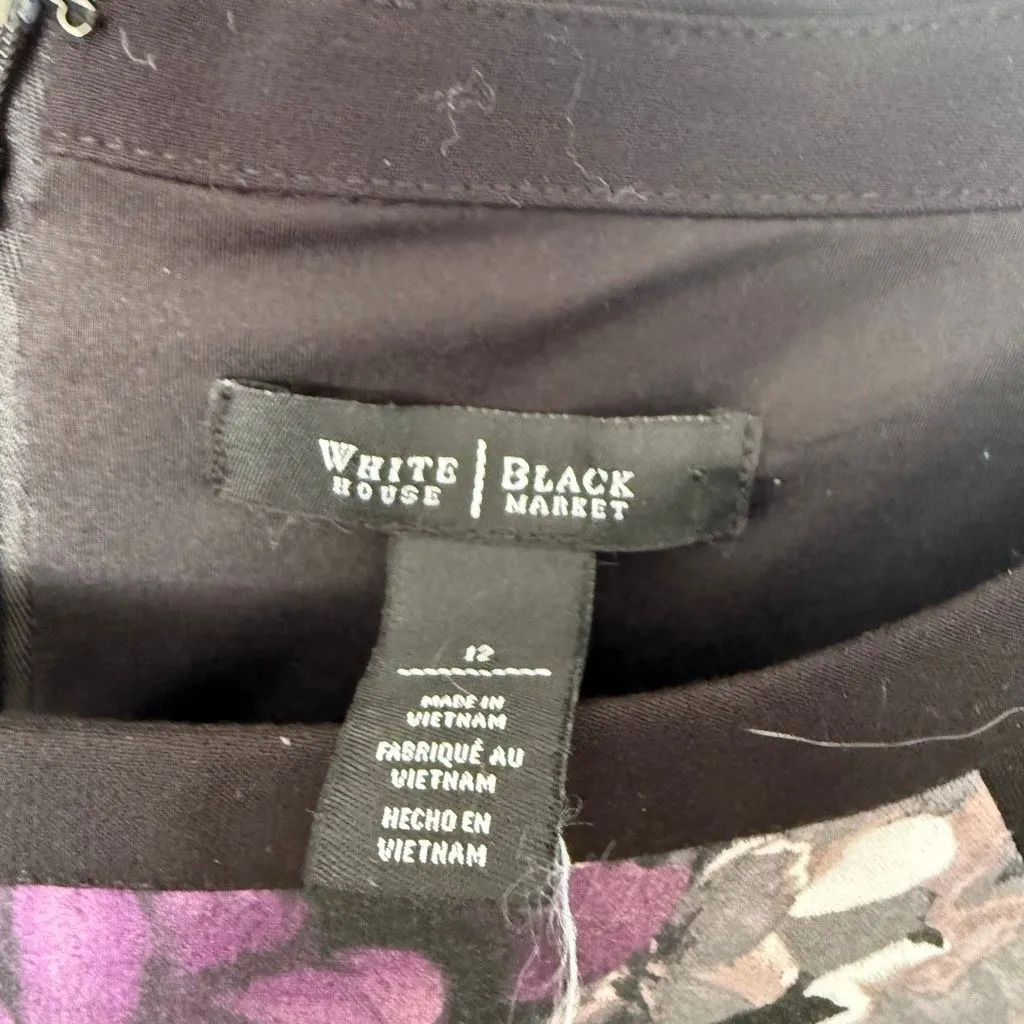 White House Black Market Women’s 12 Black Purple Floral Sheath Dress - Image 2