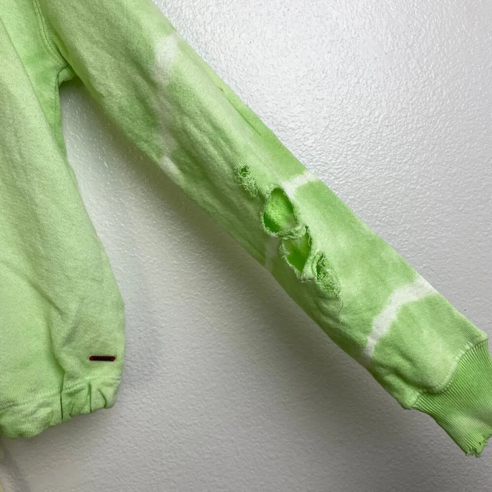 N: Philanthrophy Sweater Womens Size XS Green Tie Dye Destroyed Cinch Hem NWT - Image 7