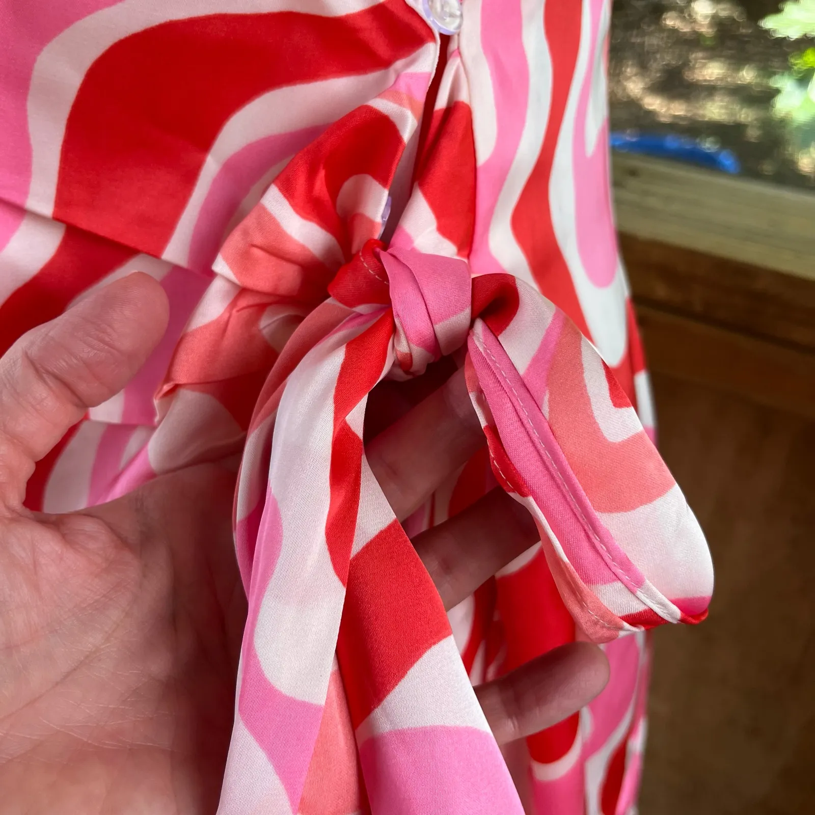 Dress Forum Los Angeles Women's Pink & Red Mini Wrap Dress Size L. NEW - Image 4