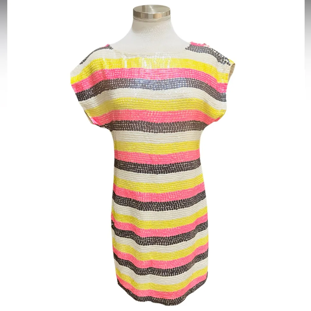 Trina Turk Breene Multicolored Sequin Shift Dress Short Sleeve Size 2 NWT - Image 2