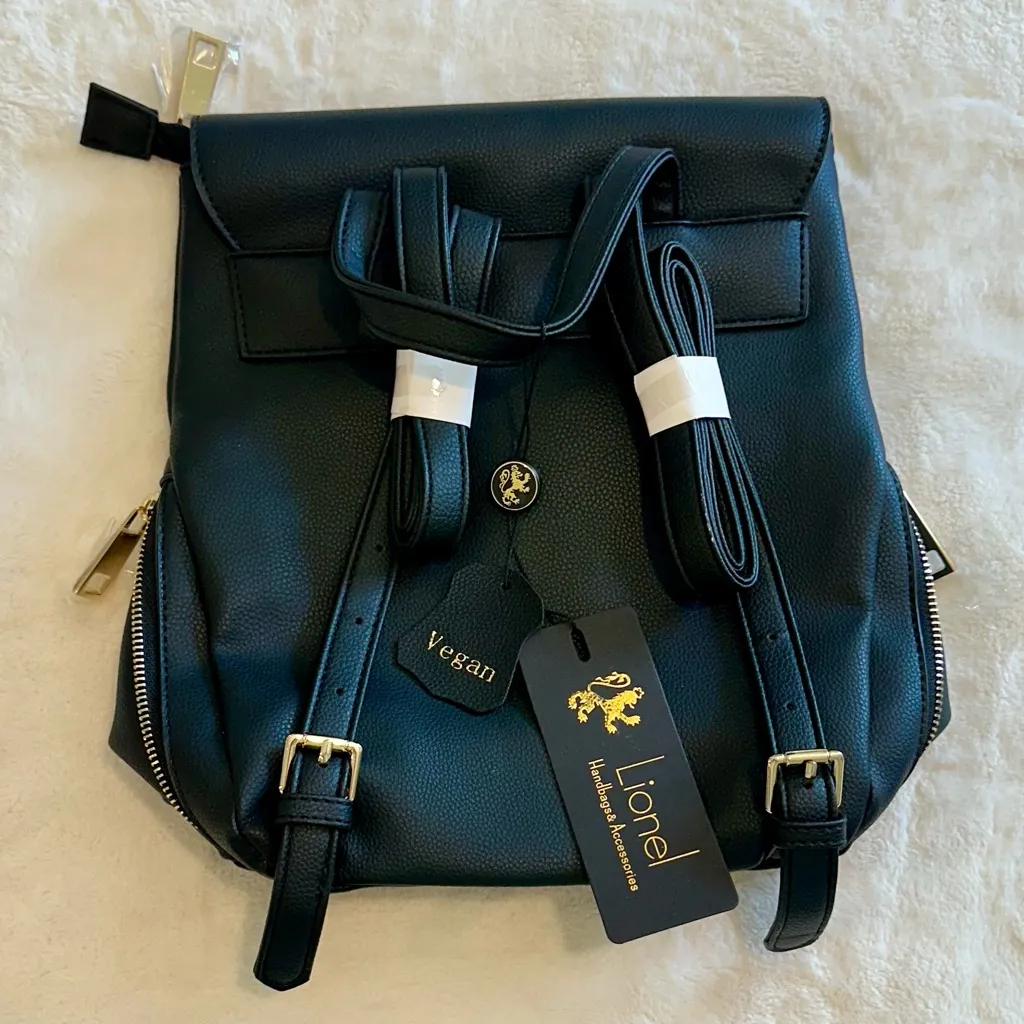 NWT Lionel Patricia Vegan Leather Black and Gold Women's Mini Backpack - Image 5