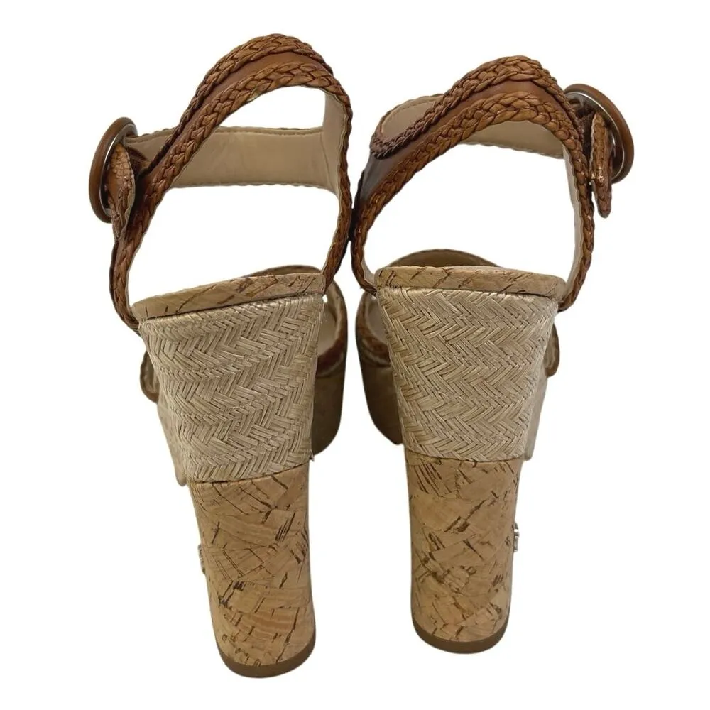 Sam Edelman Lillie Brown Woven Cork Platform Peep Toe Slingback Sandals Size 8 - Image 3