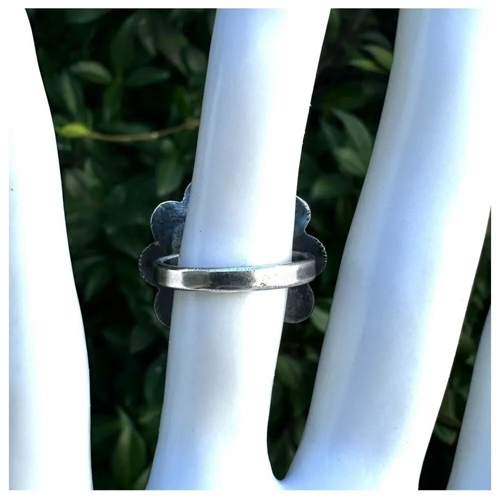 Native American Zuni Multi Stone Turquoise Sun Face Flower Ring - Image 3