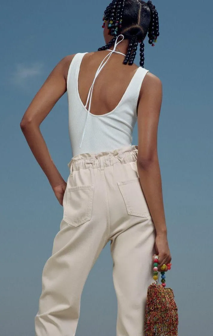 NWT  Z1975 Baggy High Waisted Paperbag Jeans Ecru Off White Size 30 - Image 3