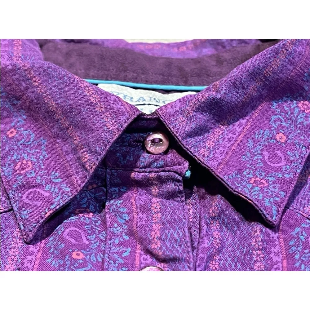 Vintage Wrangler Blues Horseshoe Print Button Shirt Purple Blue Women’s Large - Image 7
